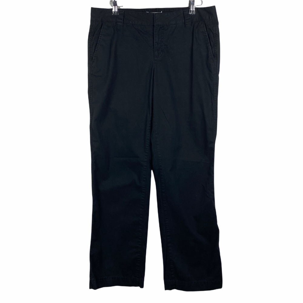 Ann Taylor Loft Wide Leg Casual Pants Women's 10‎ Black Button Flap Mid Rise